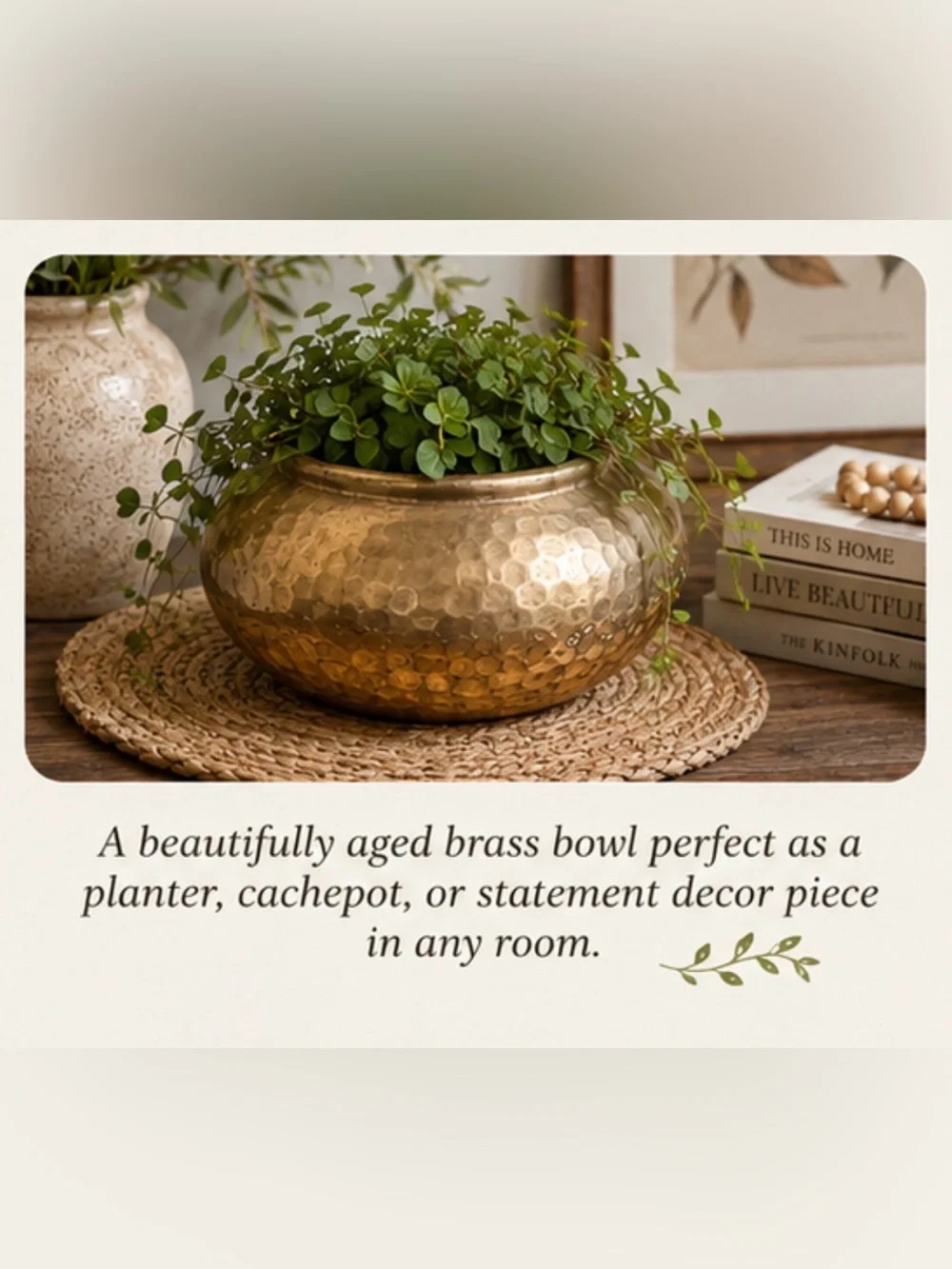 Vintage Hammered Brass Bowl Planter Cachepot Boho Patina Home Decor